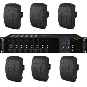 Monacor combi deal 1x PA-M224 2 zone mengversterker / 6x ESP-232/ZWART/IP55