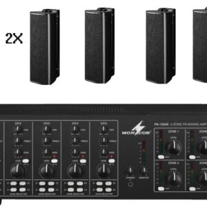 Monacor combi deal 1x PA-12040  4 zone mengversterker / 8x ETS-515TW /ZWART