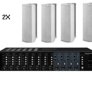 Monacor combi deal 1x PA-M412 4 zone  mengversterker / 8x ETS-515TW /WIT